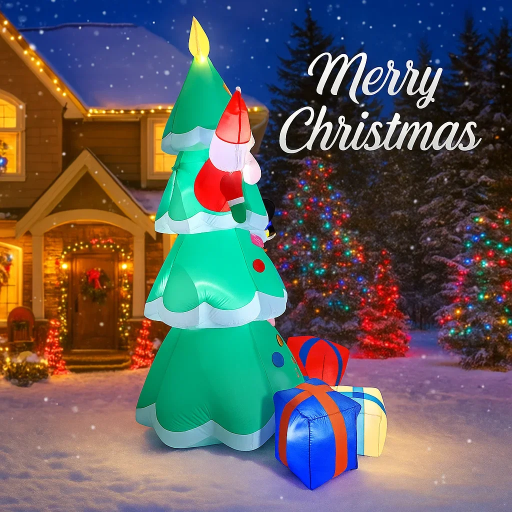 7.8FT Christmas Tree Santa Claus Snowman Inflatable Christmas Decorations Xmas Ornaments Lights Yard Outdoor Holiday Decor Toy