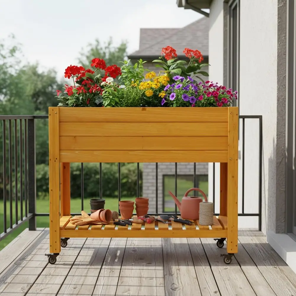 Mobile Wooden Elevated Raised - огляд і ціна Raised Garden Bed