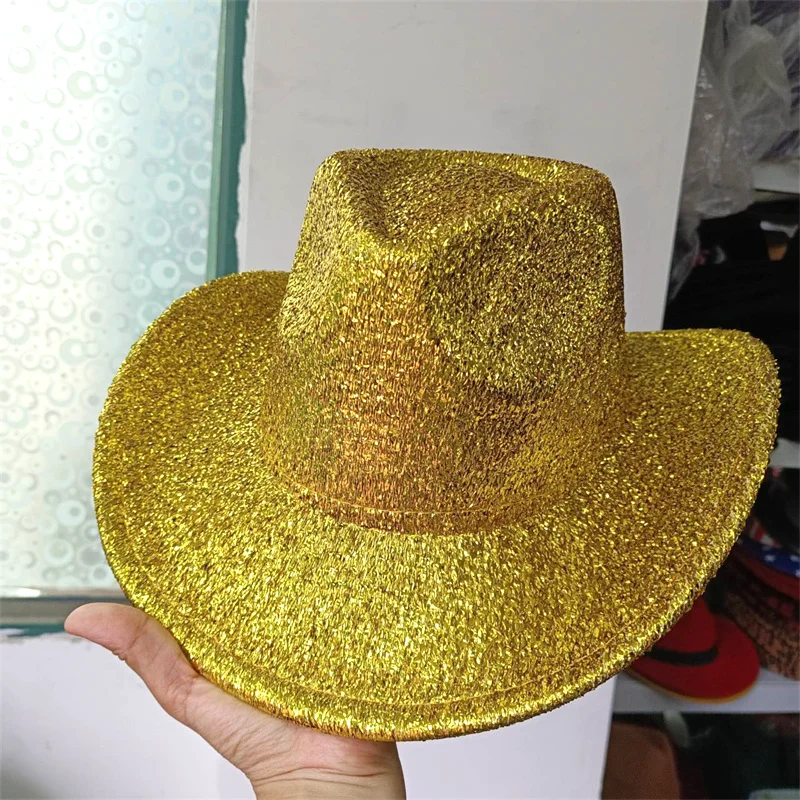 Wholesale of New Golden Silk Western Cowboy Hat for Women's Stage Woolen Hat for Men and Women's Party Hat