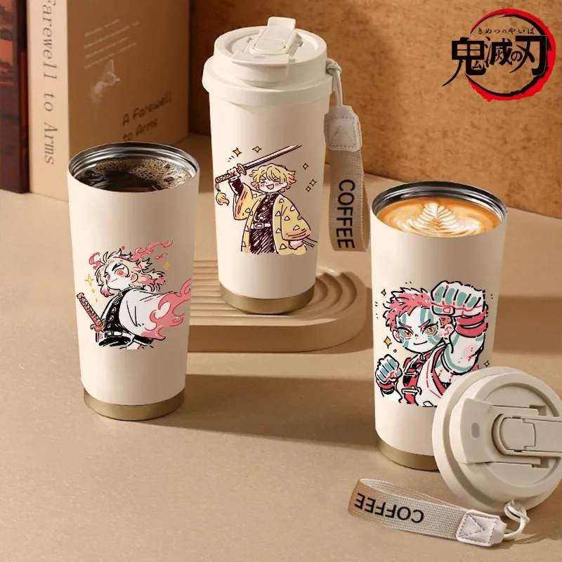 Caneca isolada Demon Slayer Cartoon Anime Agatsuma Zenitsu Kochou Shinobu para homens e mulheres, copo de palha elegante de grande capacidade