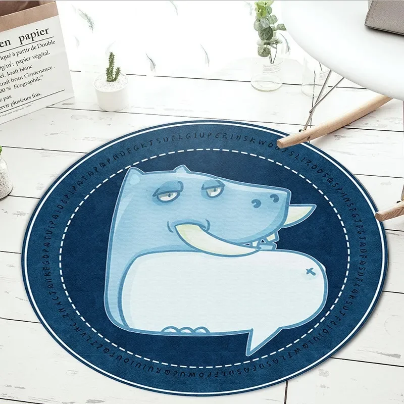 

Cute Cartoon Animals Round Carpet Living Room Bedroom Carpet Simple Washable Non-slip Mat Computer Chair Mat Area Round Rugs