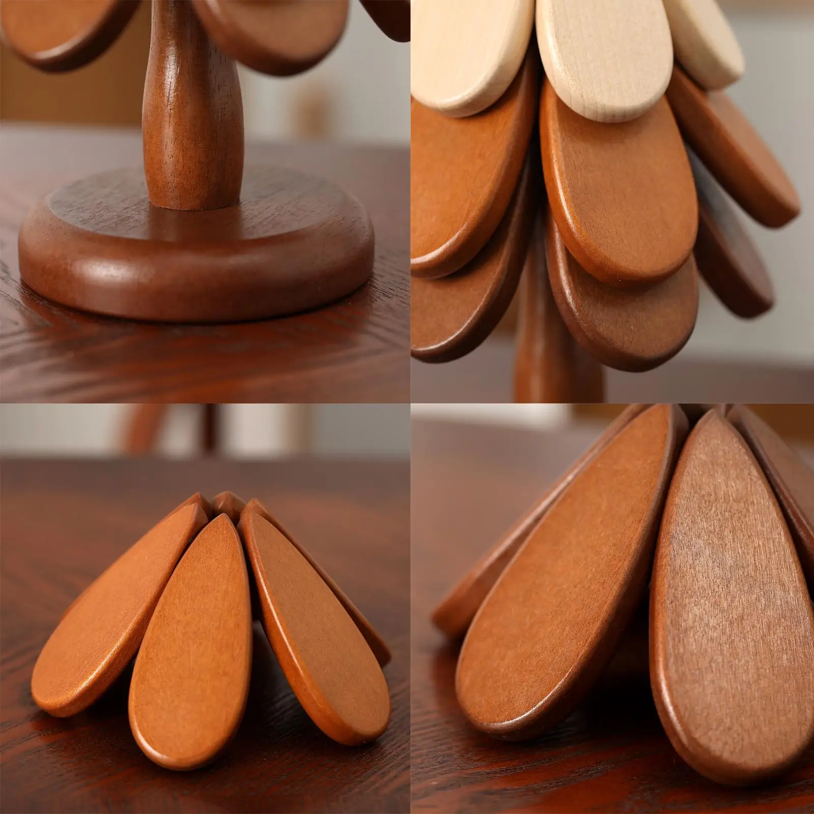 3x Wood Table Mat Insulation Mat Table Protection Coaster Foldable for Teapot Dishes
