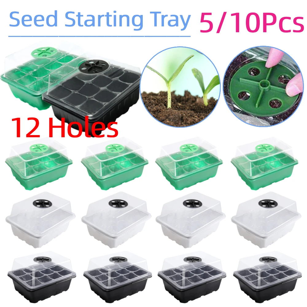 5/10Pcs 12 Holes Seed Starter Tray Stackable Plant Germination Starter Tray Mini Greenhouse Germination Tray for Succulent Plant