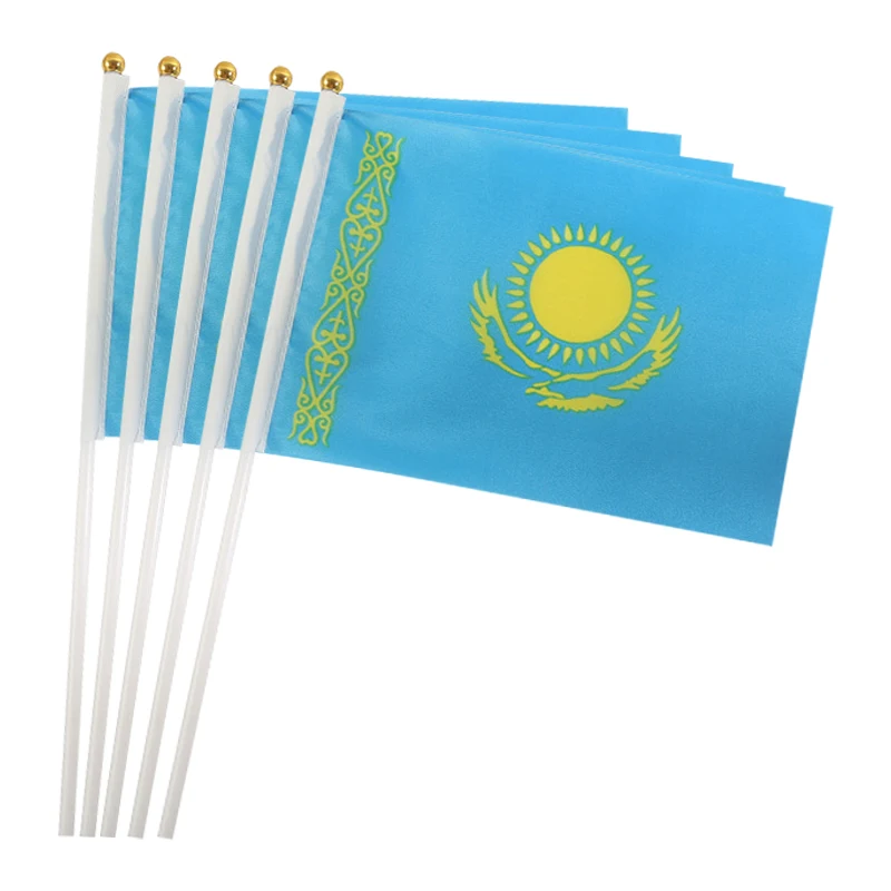 xvggdg  100pcs  14 * 21cm   Kazakhstan hand  flag   Kazakhstan  Hand Waving National Flag