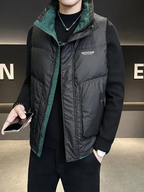 

Winter New Men's ort Stand Collar down Vest Faionable Workwear Jaet Lightweight Polyester Fiber White Du down Filling