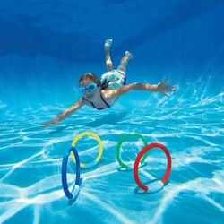 4 Uds. De juguetes de piscina para niños, círculo de buceo subacuático, juguetes de competición, accesorios de natación divertidos de verano