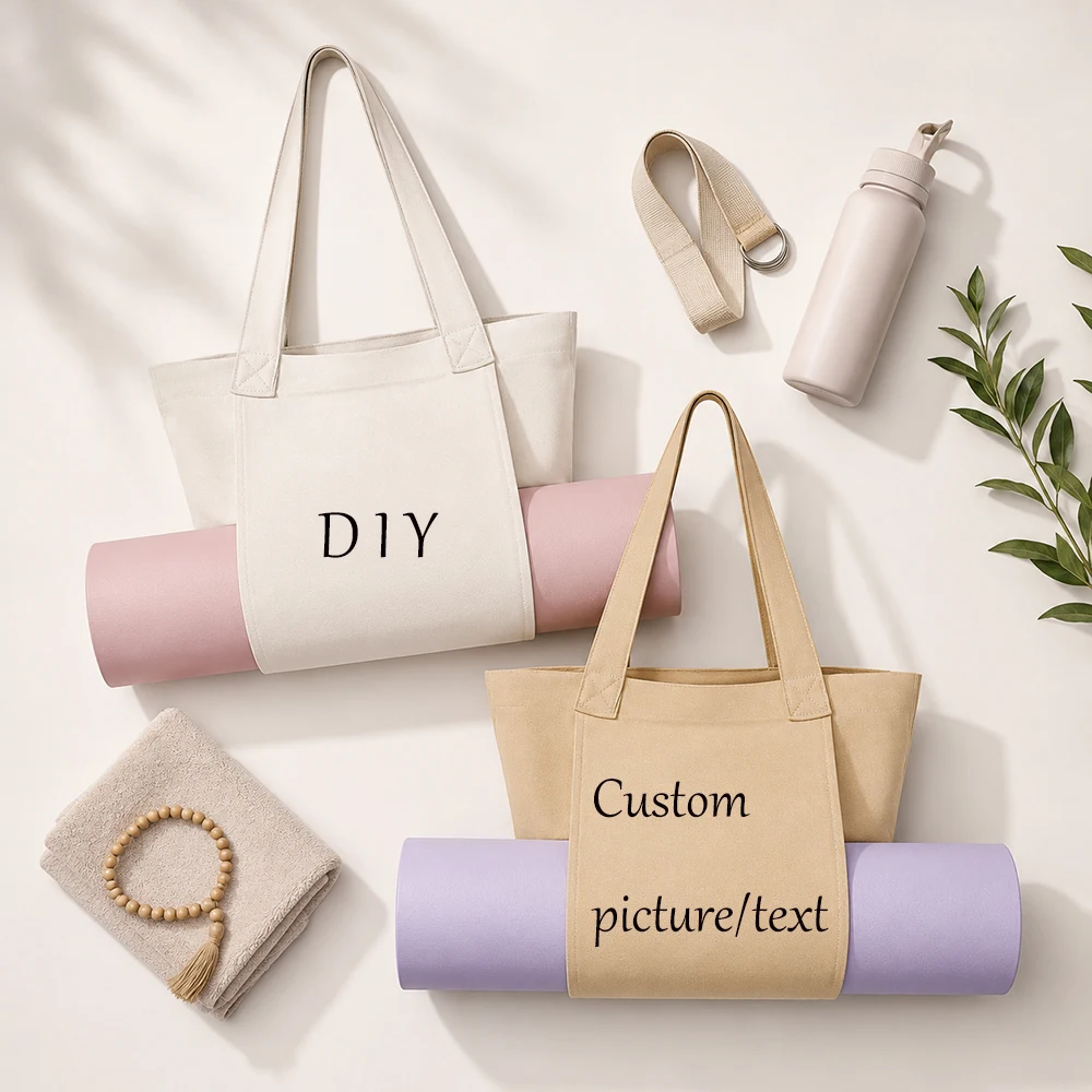 

Custom Logo Big Canvas Yoga Mat Bag Multifunctional Gym Shopping Beach Travel Handbags Free Design DIY Personalized Picture Name