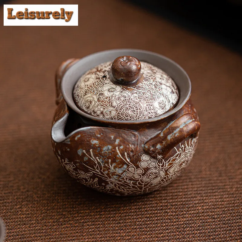 

190 мл Ретро Цветок Позолоченный Серебряный Горшок Старый Камень Грязь Сокровище Бутылка Горшок Грубая Керамика Фильтр Чайник Кунг Фу Чайный Набор