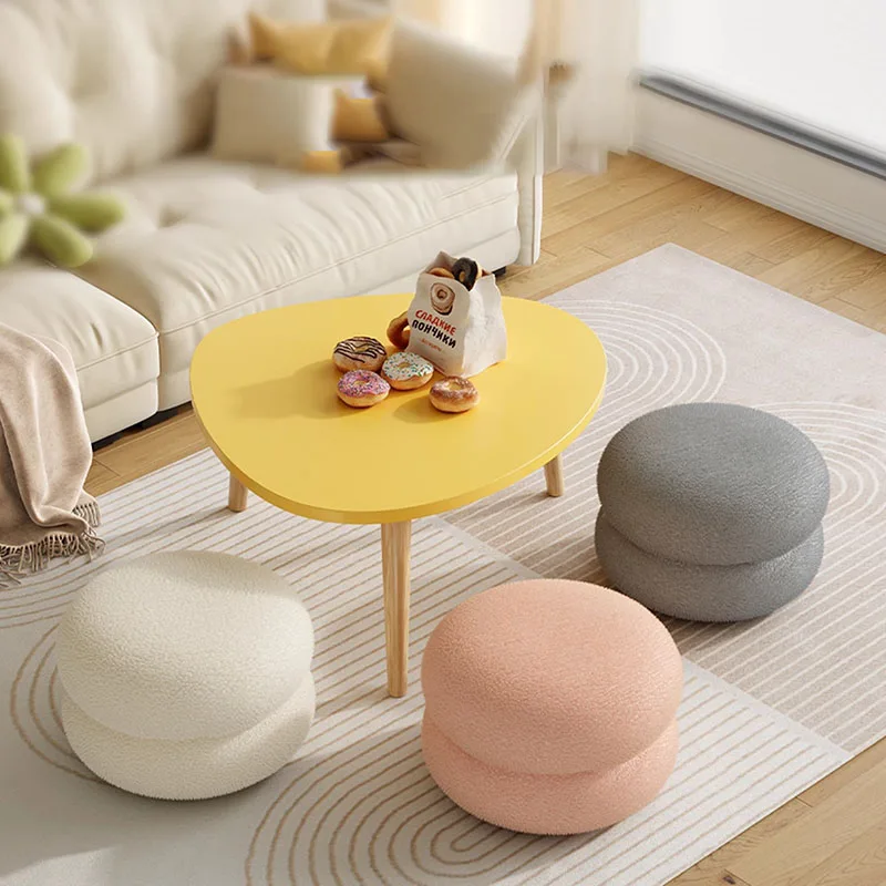 Household Round Stool Living Room Imitation Lamb Cashmere Soft Ottoman Shoes-changing Stools Home Furniture 걸상 Footrest