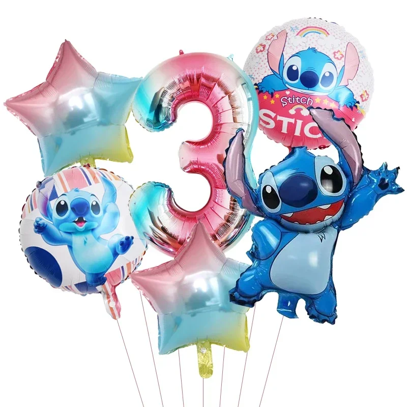 Ensemble de ballons numérotés Disney CAN O & Stitch, décorations de fête préChristophe, cadeaux de jouets pour enfants, fête d\'anniversaire, 6