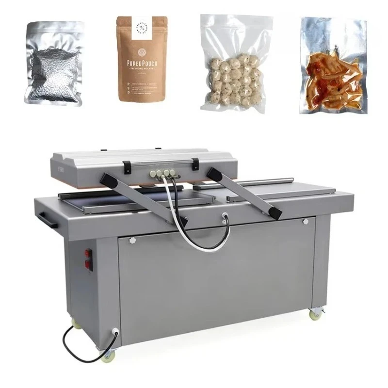 Customized Liquid-Friendly Dual Chamber Vacuum Packaging Machine with Drip Tray for Soups Sauces Juices Wet Fruits