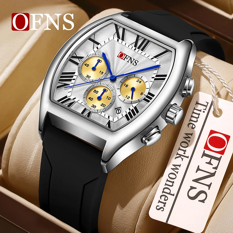 

OFNS1644 Men's and Women's Quartz Watch 3ATM Life Waterproof Six Needle Timing Calendar Display Silicone Strap Trendy Watch