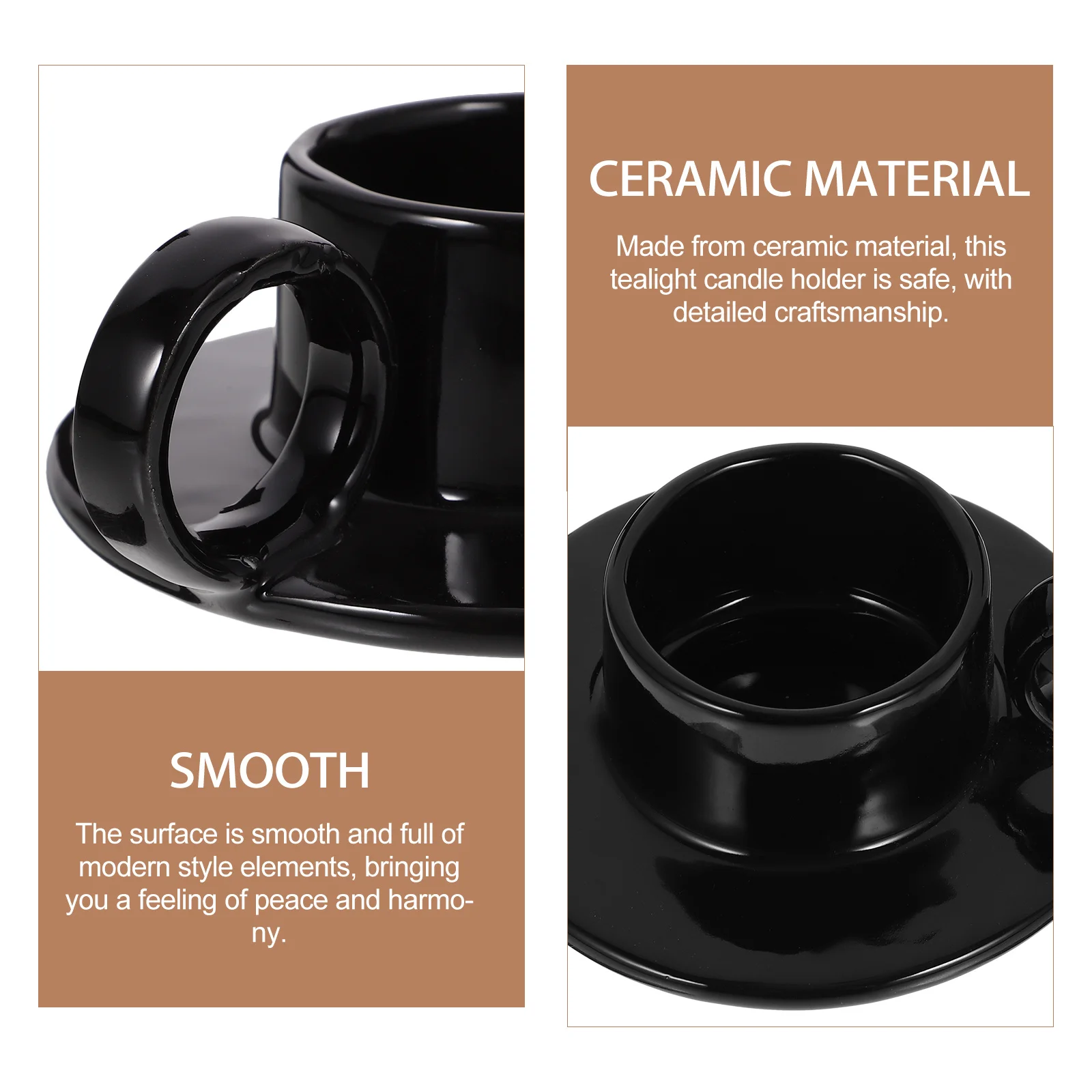

Ceramic Holder One Piece Cup Saucer Design with Handle for Tealight Modern Decorative Tabletop Home Party Wedding Dinner