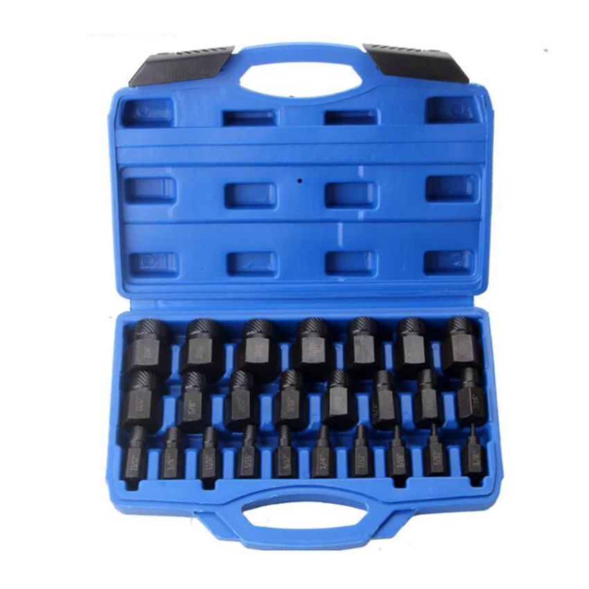 25pcs Imperial Multi-Spline Broken Head Screw Extractor Hexagon Head Bit Socket Wrench Bolt Remover Manual Combination Set