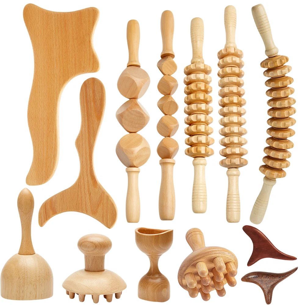 13Pcs Wood Therapy Massage Tools Set Maderoterapia Kit Body Muscle Pain Relief Wood Roller Massager Wooden Body Sculpting Tools