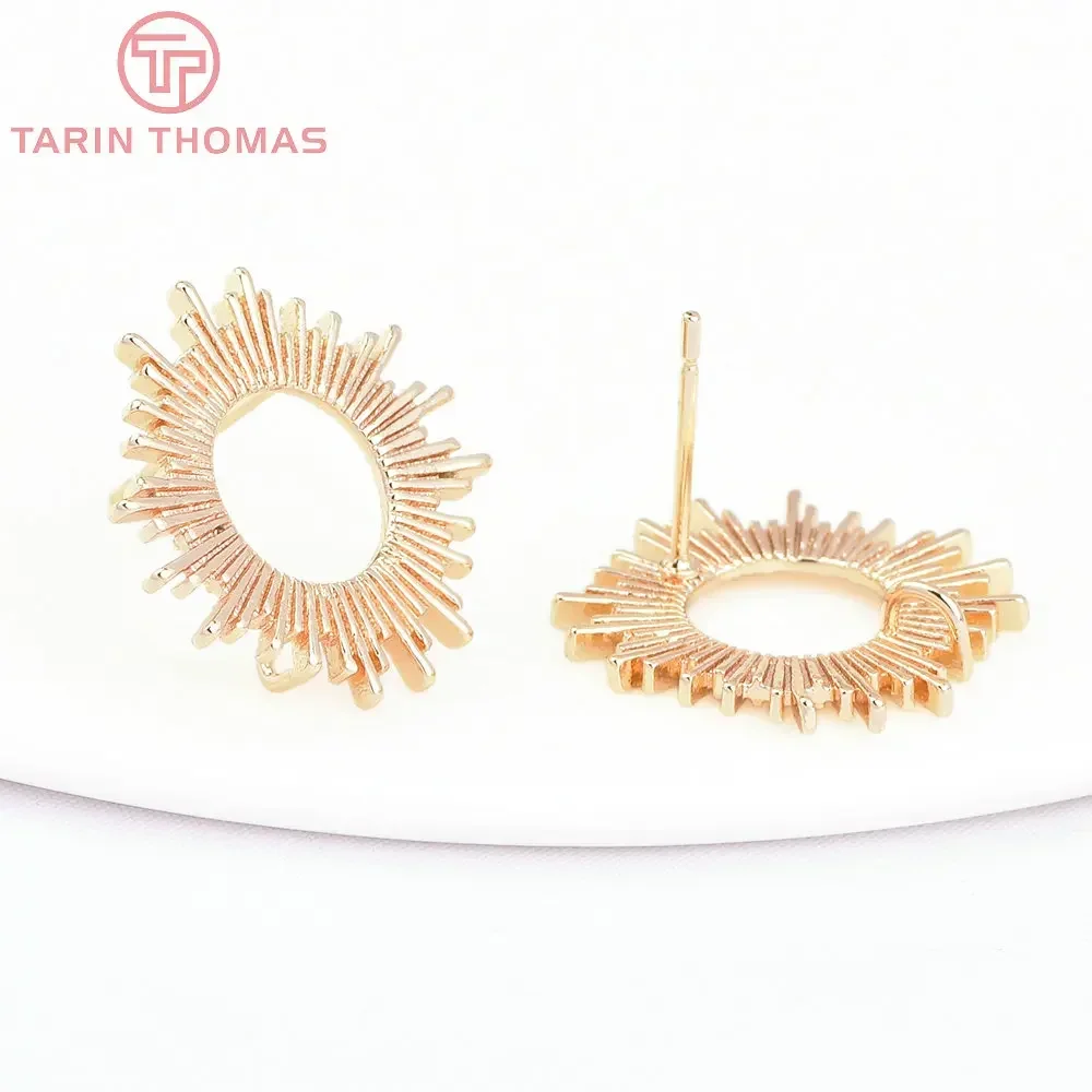 (7877) 6PCS 17MM 24K Gold Color Brass Sun Flowers Shaped Stud Earrings High Quality DIY Jewelry Findings Accessories Wholesales