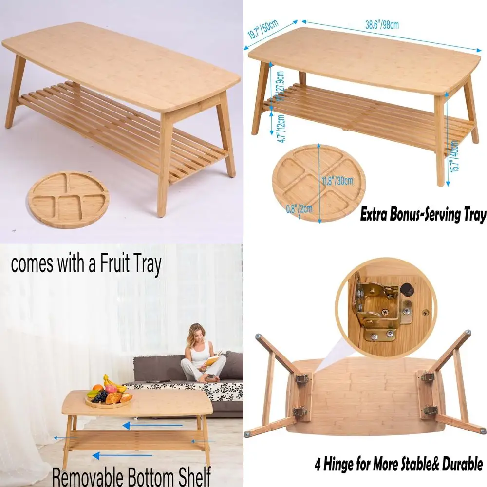 

Folding Bamboo Coffee Table for Adults - Portable Floor Desk and Low Seating Table for Living Room Use
