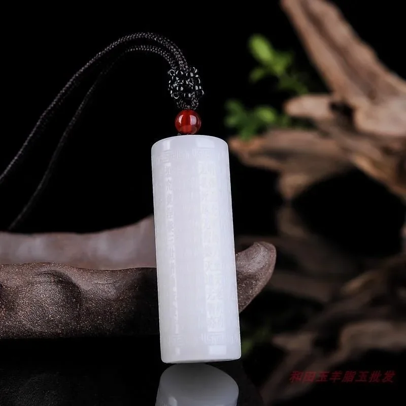 White Jade Heart Sutra Pendant Carved Fashion Amulet Buddhism Women Gifts Jadeite Jewelry Natural Gemstone Chinese Necklace