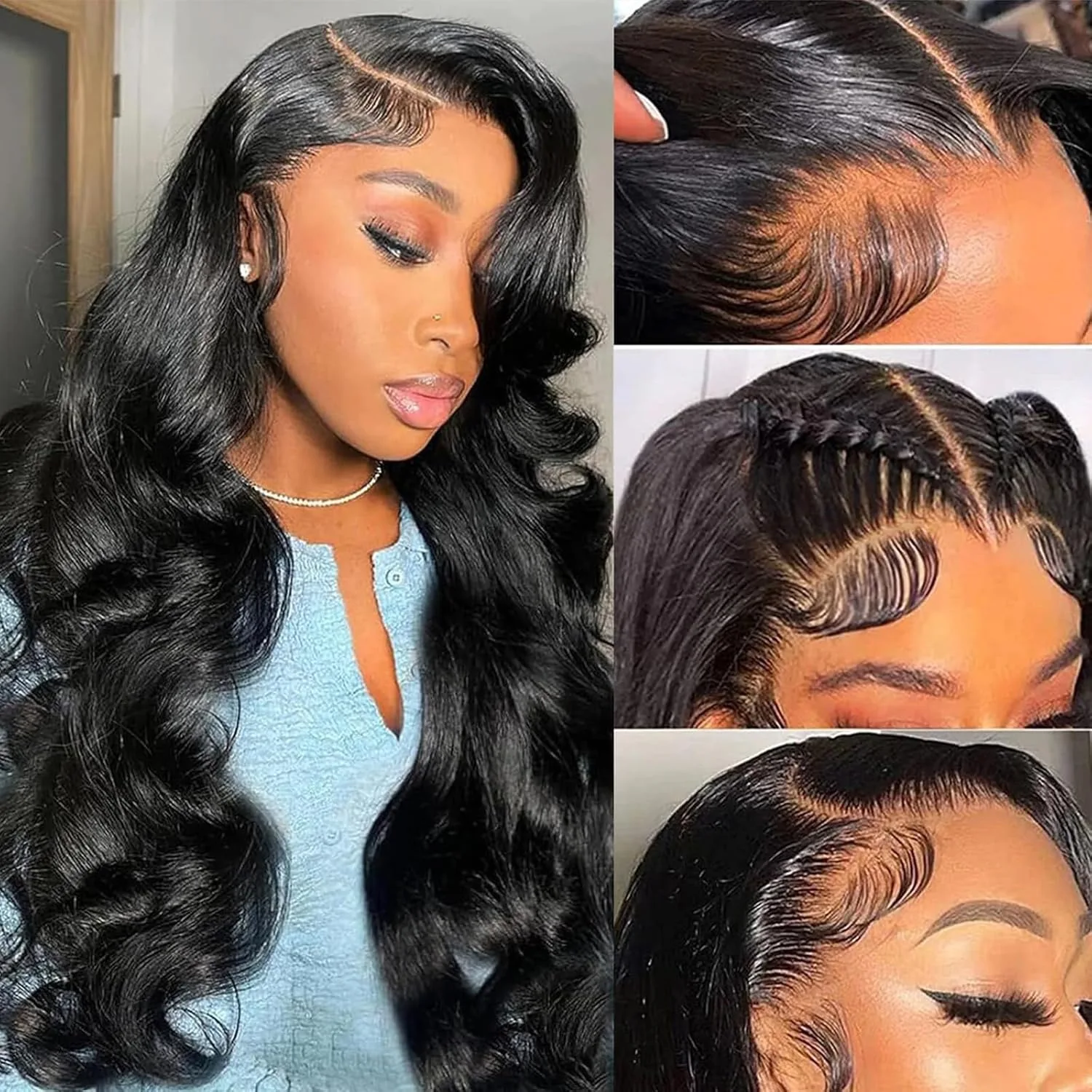 200 Density Body Wave 13x4 HD Transparent Lace Front Human Hair Wig Black 13x6 Lace Frontal Wigs 30 40 Inch PrePlucked Lace image 7