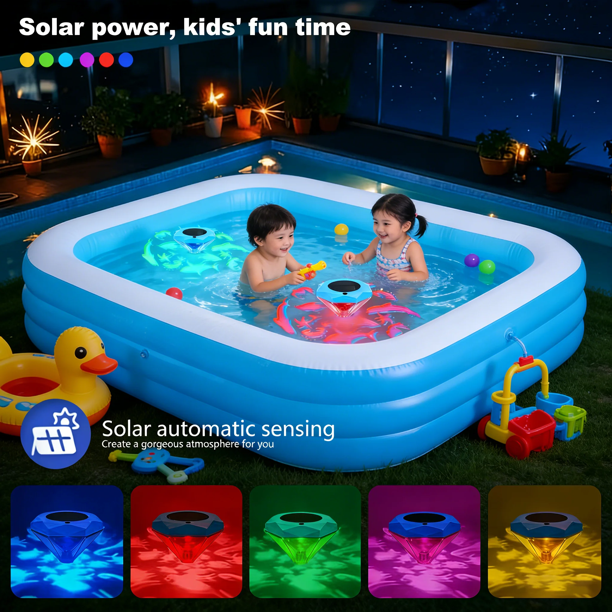 Solar-Powered Pool Light IP68 Waterproof LED Floating Lights Auto-Color-Changing for Bathrooms Swimming Ponds Fountains Decor