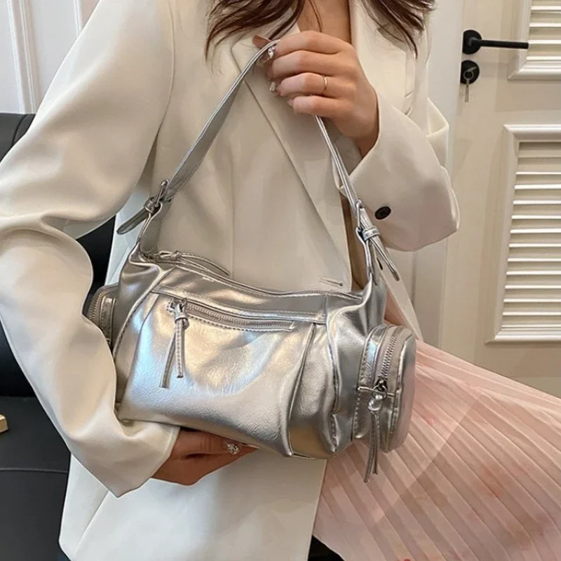 ファッショナブルな光沢のあるPU軽量レディースクロスボディバッグ2026新作大容量ショルダーバッグ多用途高品質ハンドバッグ
