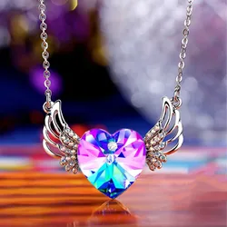Fashion Creative Angel Wings Jewelry Necklace Ladies Gorgeous Heart Crystal Wedding Engagement Pendant Anniversary Birthday Gift