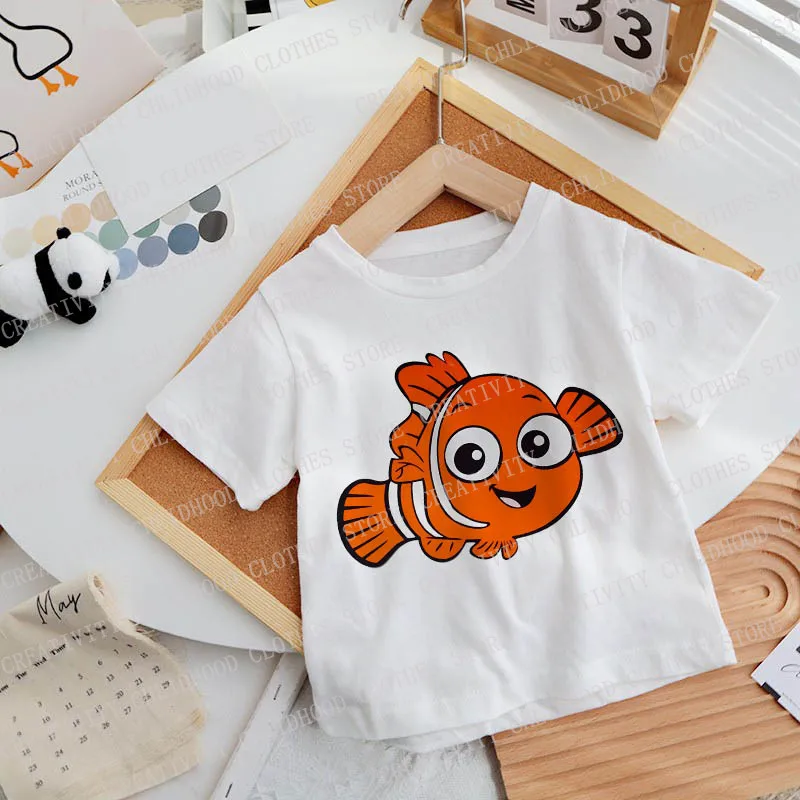 Finding Nemo T-shirts Children Disney for Girl Boy Clothes Tee Shirt Kawaii Cartoons Clownfish Kid Casual Short Sleeve Tops