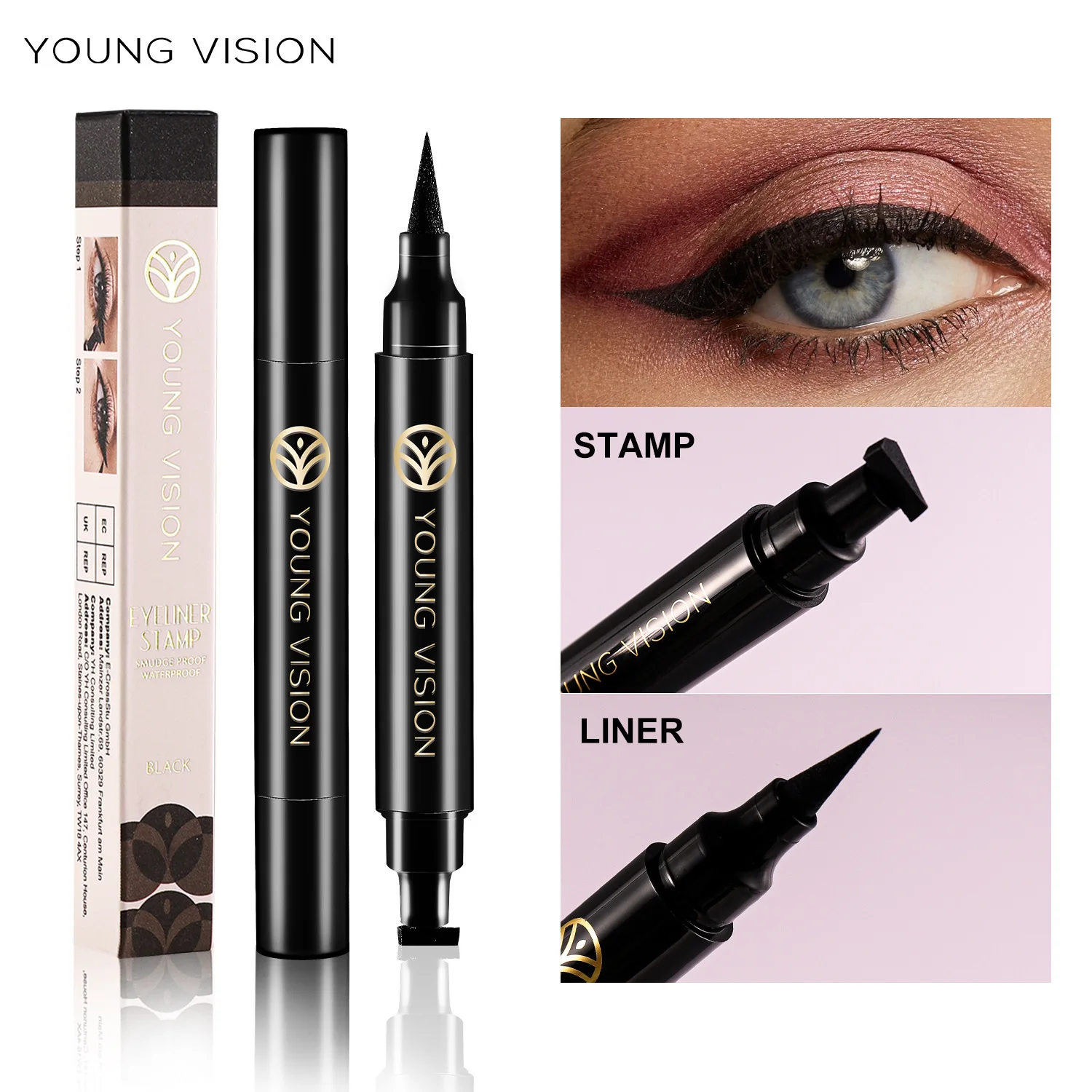 YOUNG VISION Black double-headed seal eyeliner pen, long-lasting and non-smudging triangular eyeliner pen