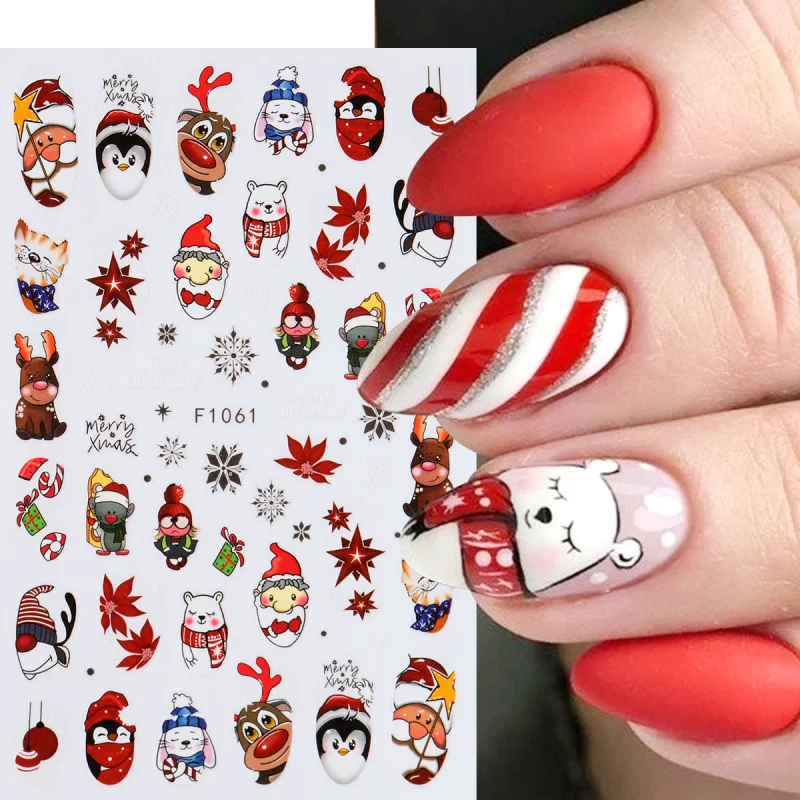 4 stuks kerst nagelstickers leuke cartoon herten beer vogel kat manicure slider winter kerstboom nieuwjaar kerstman nagelstickers decor