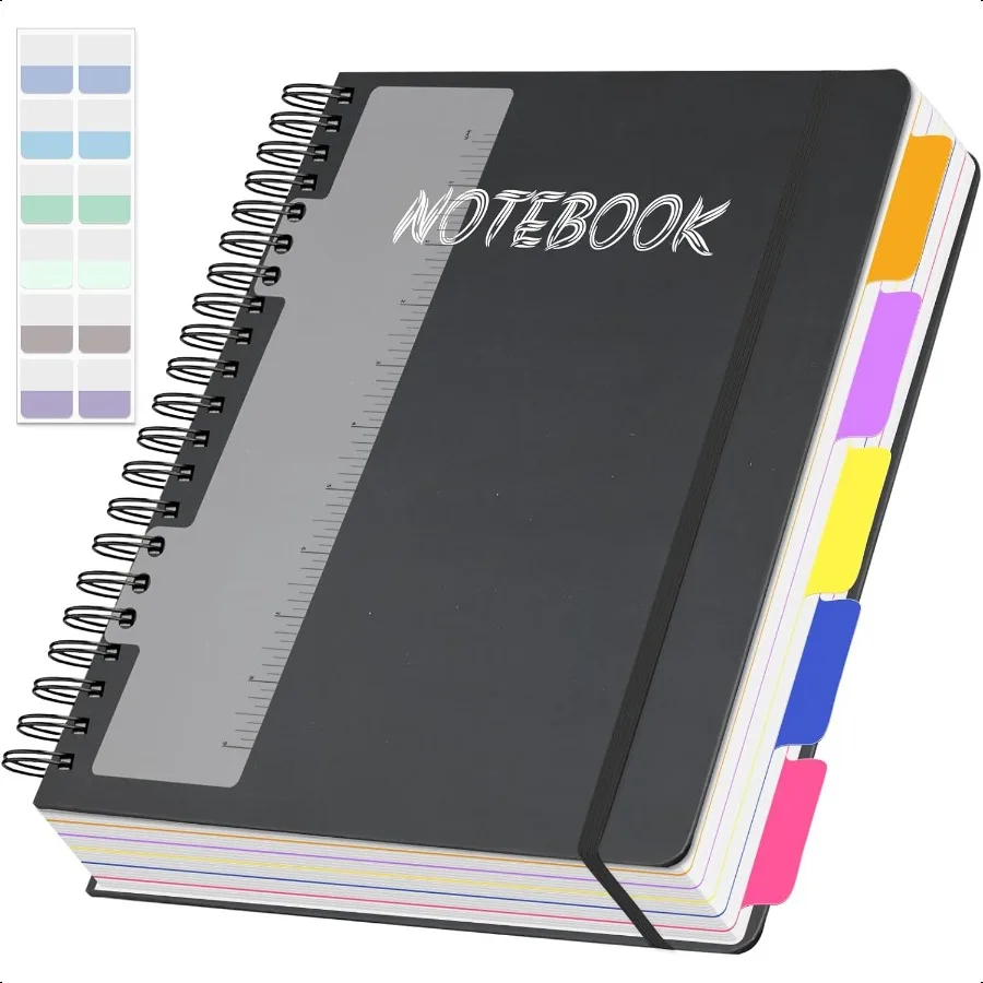 Caderno de 5 assuntos College governado 300 páginas A4 caderno espiral de capa dura com divisórias removíveis abas 8,5 x 11 100GSM linha grande