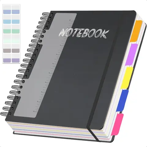 5 Subject Notebook College Ruled 300 Pages A4 Hardcover Spiral Notebook with Removable Dividers Tabs 8.5 x 11 100GSM Large Line
