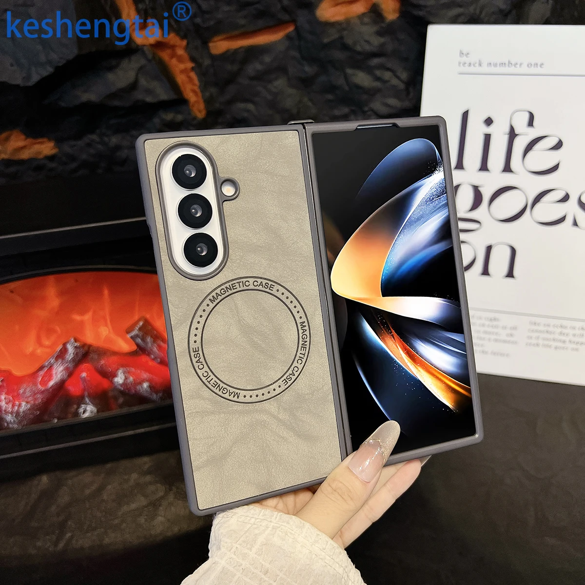 Магнитный чехол для телефона из искусственной кожи с жесткой задней панелью из ПК для Samsung Galaxy Z Fold Series 7, 6, 5, 4, 3, 5G, защитный чехол