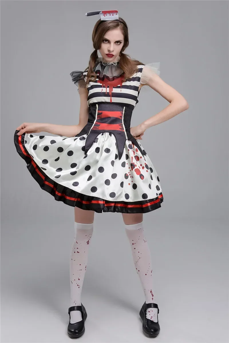 Women's Bloody Horror Clown Costume Halloween Party Cosplay Fancy Dress