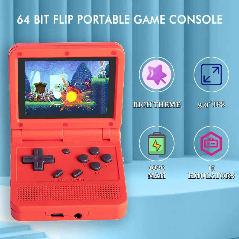 

V90 Handheld Game Console With Case Portable Flip 3.0" IPS HD Screen 64 Bit Open Source System 13 Simulators PS Kids Gift