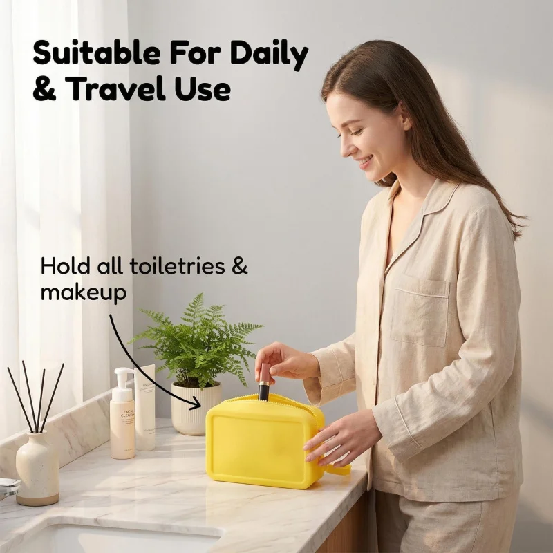 Soft Silicone Travel Makeup Bag, Suitable for Cosmetics and Toiletries, Reusable, Easy-to-Clean Makeup Bag, Ideal for Travel