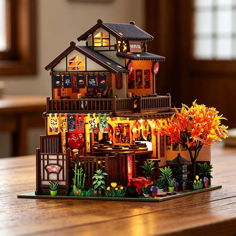 Japanese vintage Diy 3d Wooden Doll House Handmade Puzzle Assembled Building Model Miniature Dollhouse For Xmas Birthday Gifts