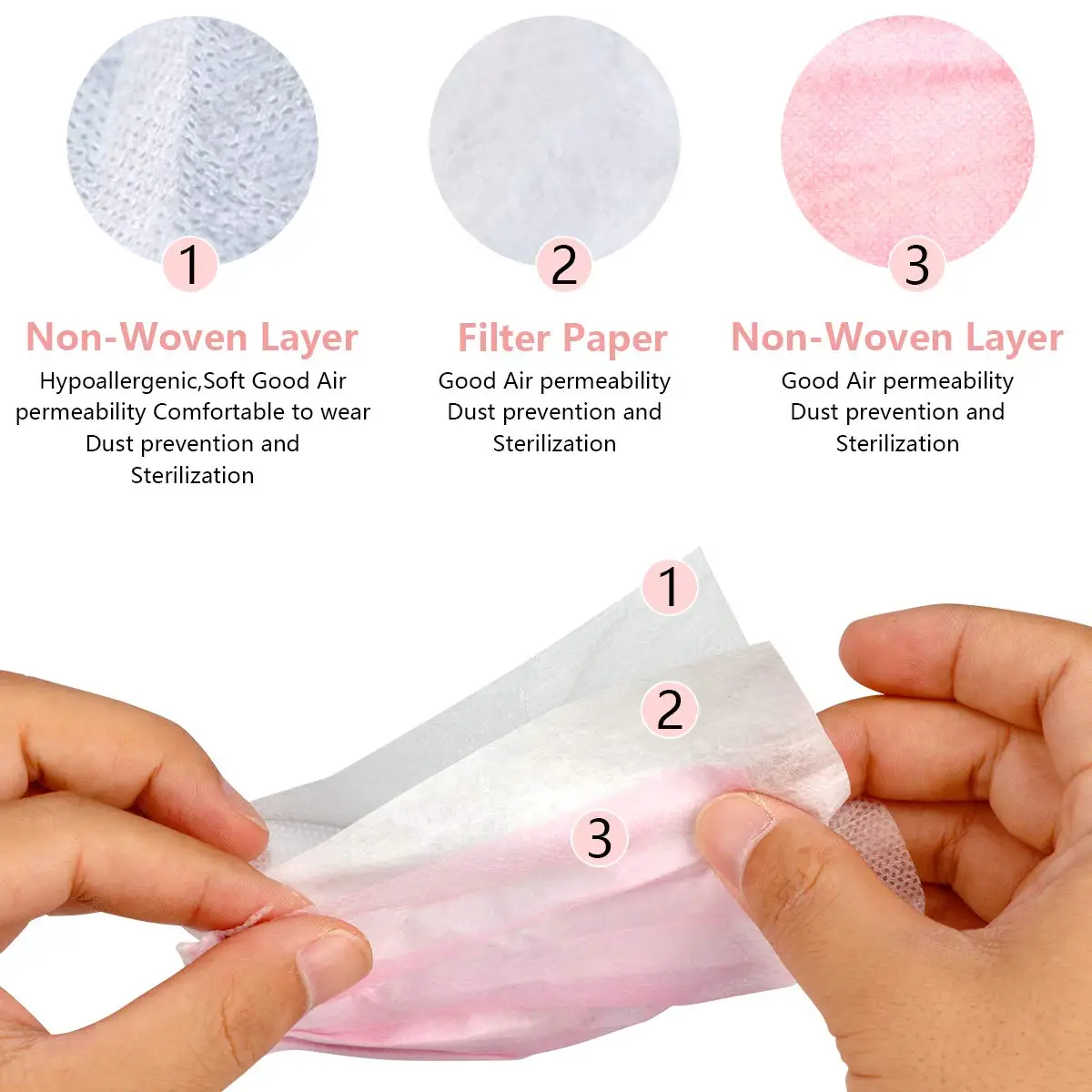 100/200 قطعة قناع الوجه الوردي 3 طبقات Filte≥95% مع حلقات الأذن المرنة ومشبك جسر الأنف قناع تنفس للمدرسة والمكتب في الهواء الطلق