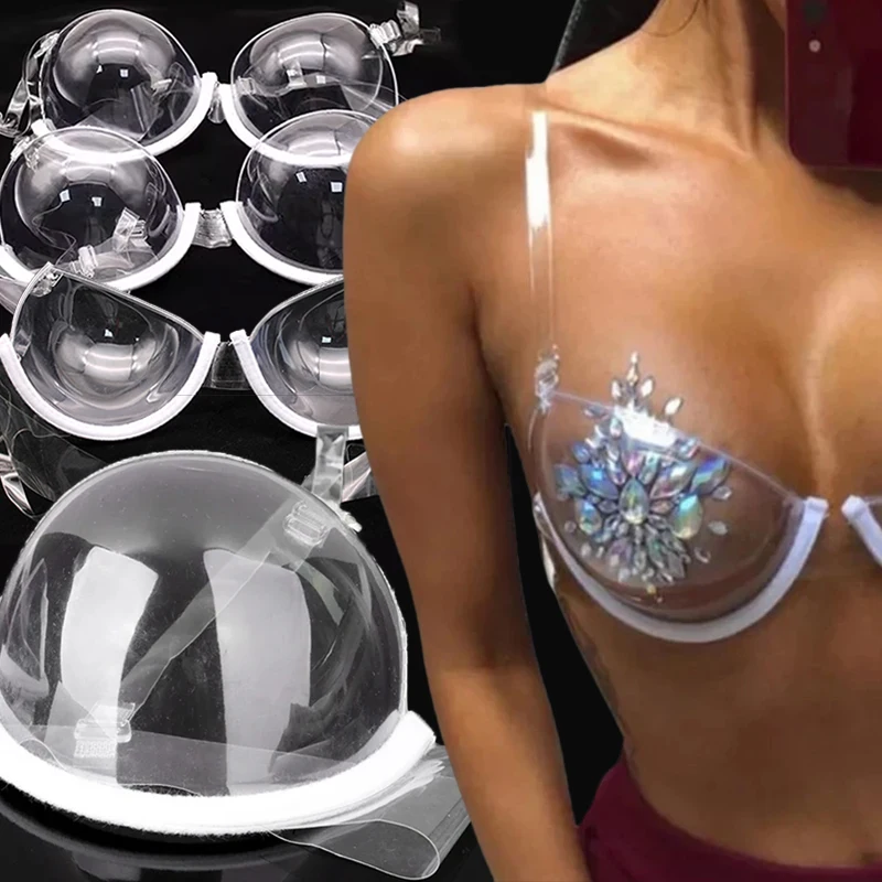 Summer Sexy Transparent Push Up Bra Reusable TPU Ultra-thin Clear Straps Invisible Underwear Backless Bralette Top Lingerie