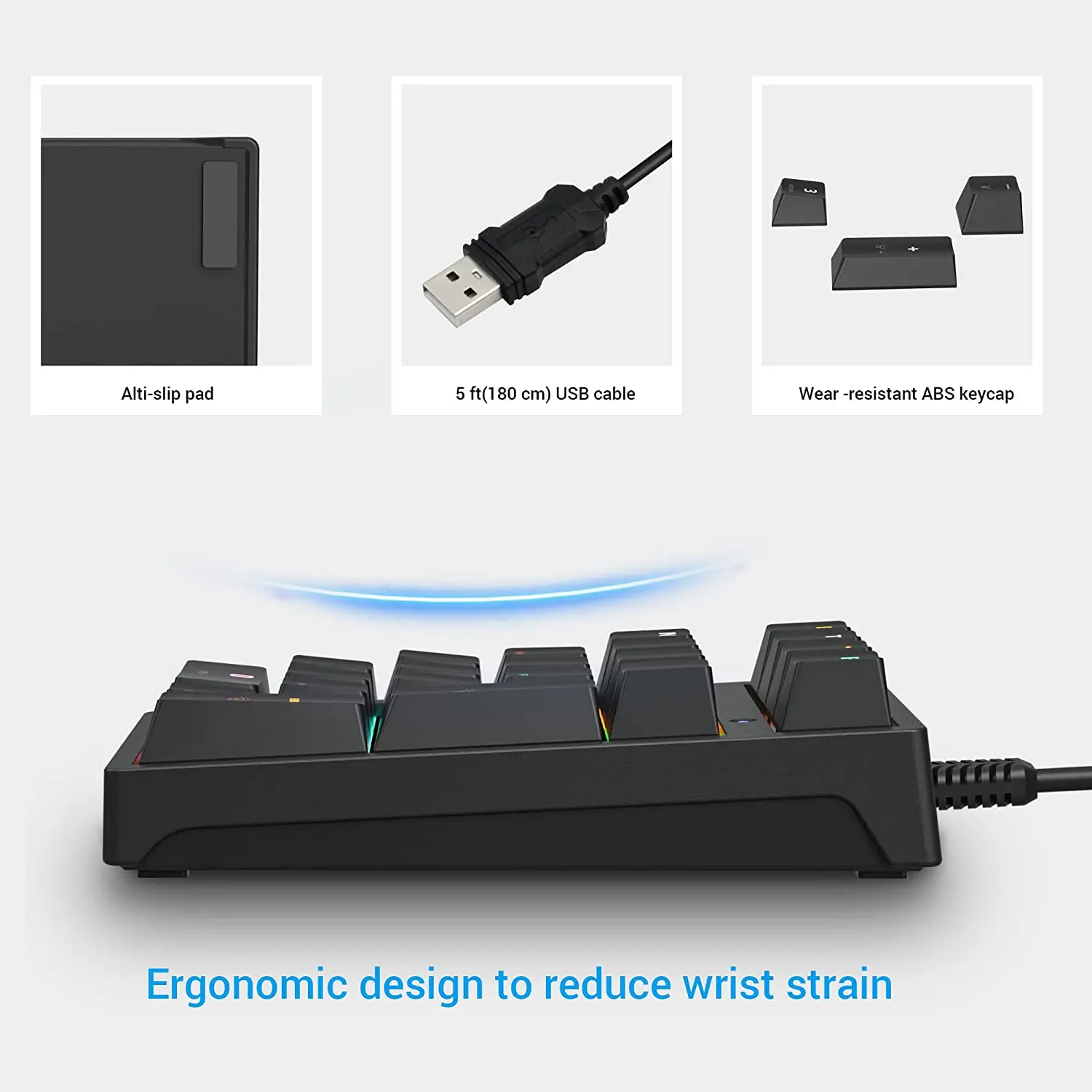 Mechanical USB Wired Numeric Keypad with RGB LED Backlit 21 Key Numpad Mechanical Numeric Keyboard for Laptop Desktop