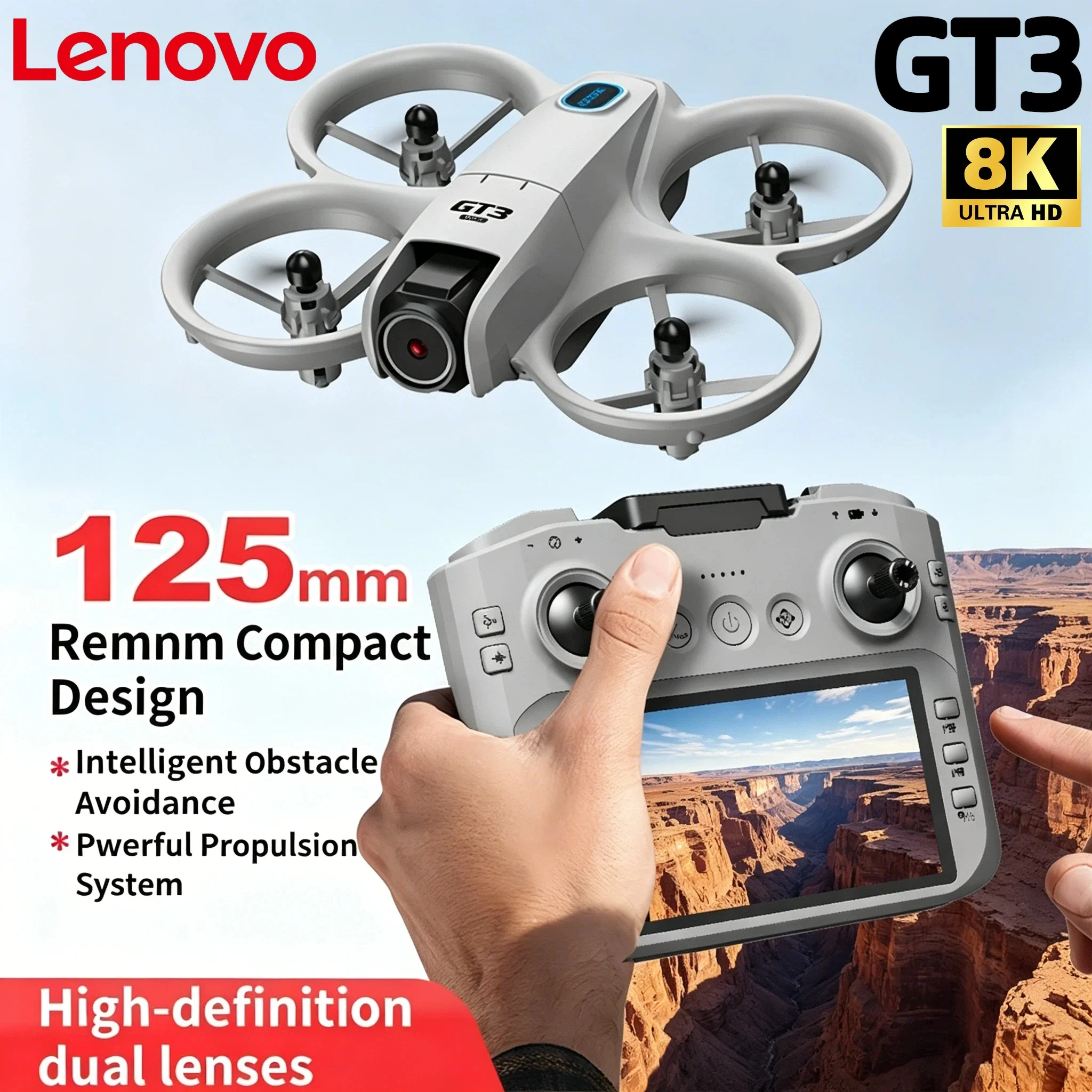 

Lenovo GT3 Drone LED Light RC Quadcopter 4.3 Inch Screen Dual Camera Optical Flow Localization Obstacle Avoidance Kids Toy Gift
