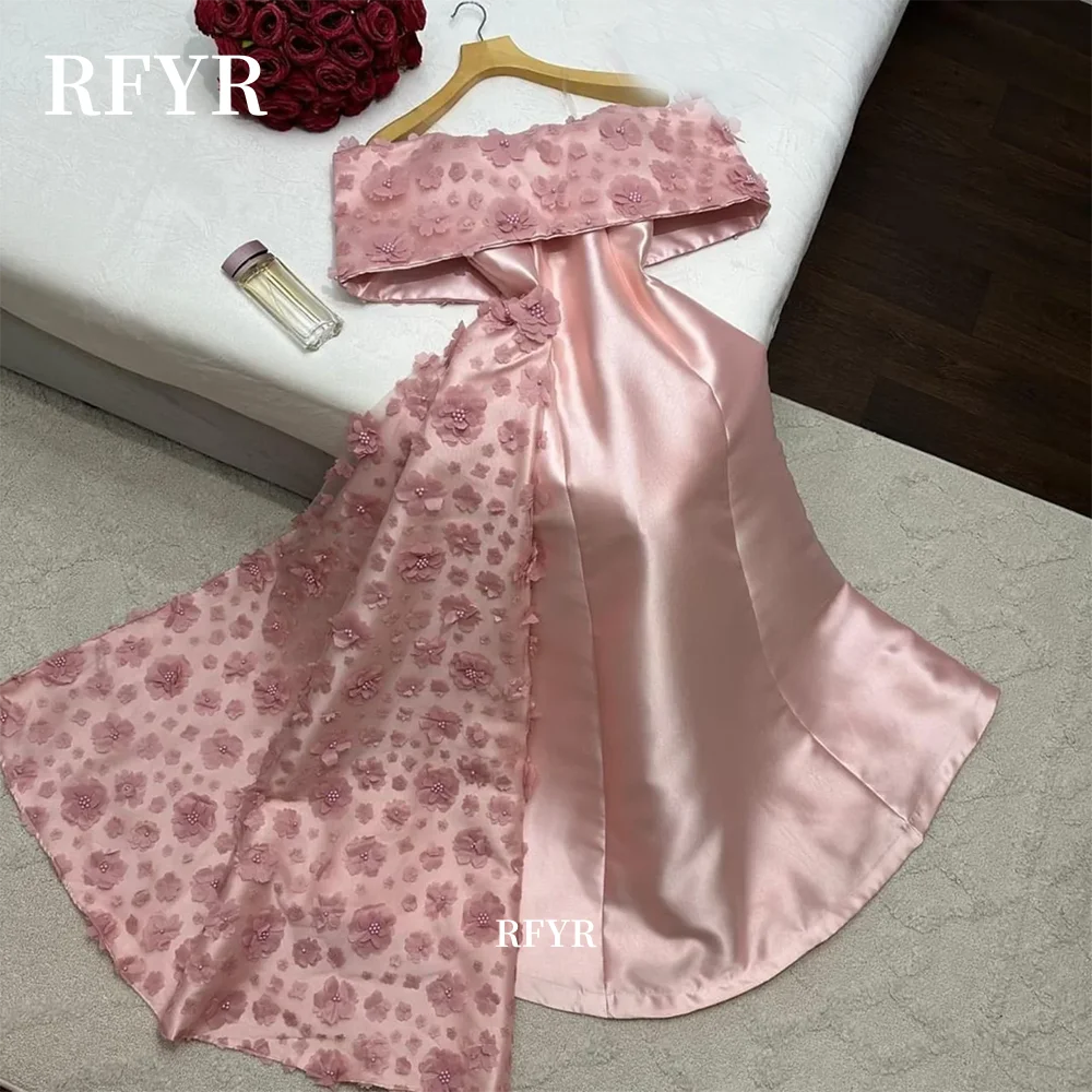 

RFYR Off Shoulder Prom Dress Floral Applique Party Dress with Flowers Pink فساتين مناسبة for Women Customized