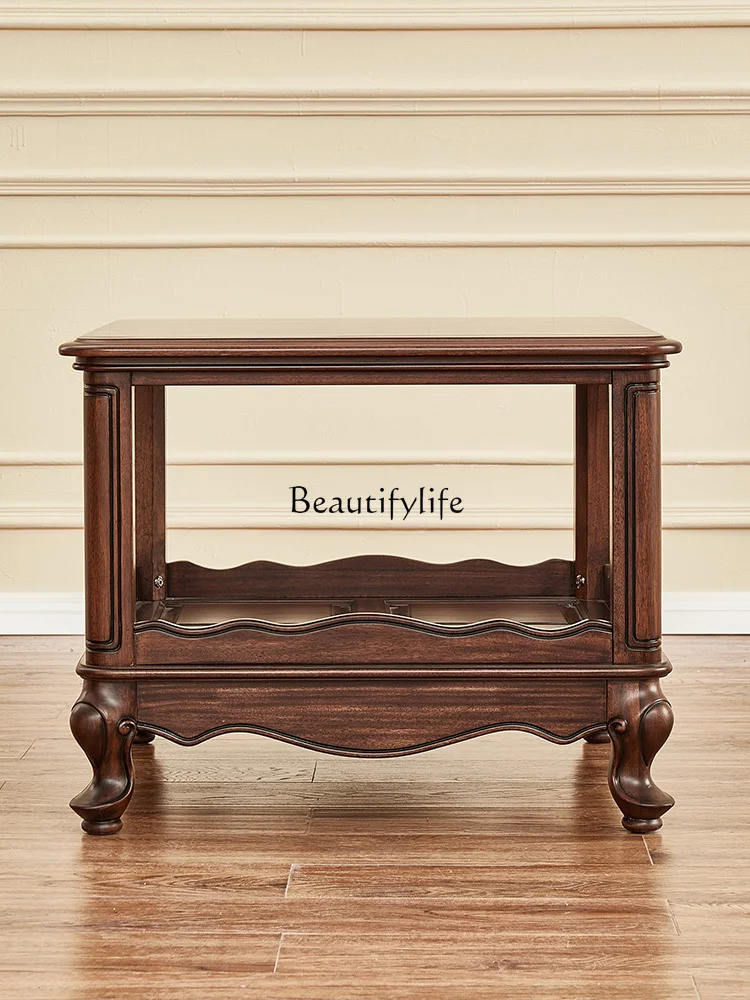 

02All solid wood small coffee table American classical living room side few black walnut