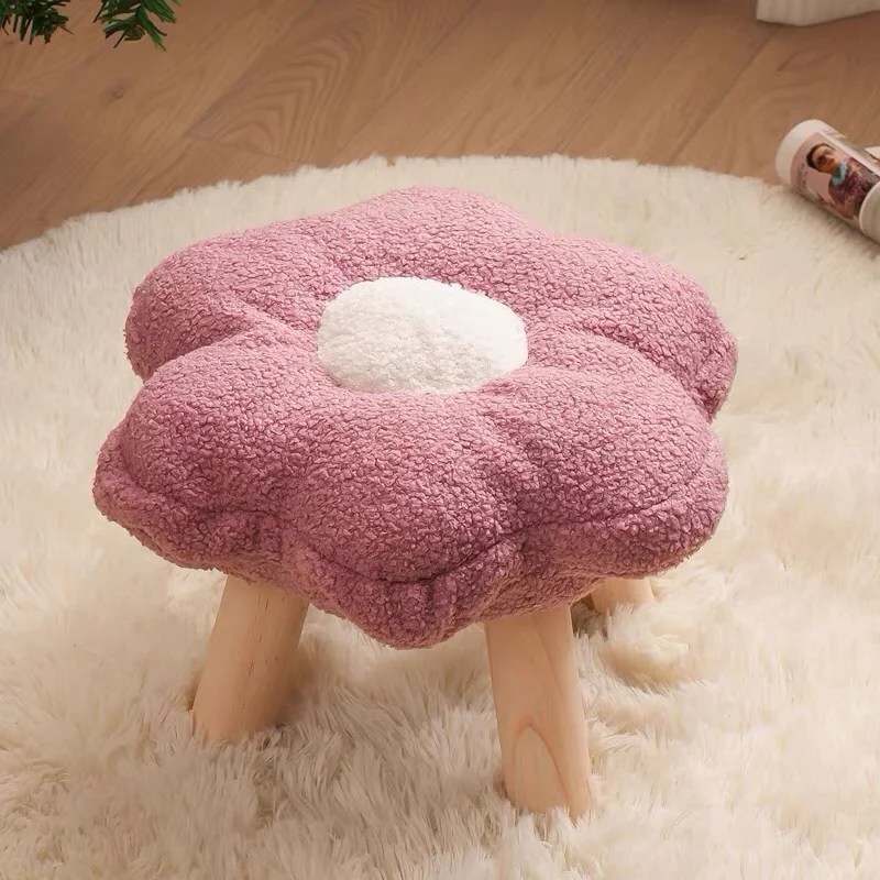 Plush Flower Stools Removable washable low stool Living Room Coffee Table Shoe Changing Ottoman Girls\' Bedroom Footrest Furnitur