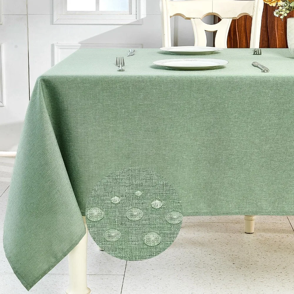 

Textured Linen Table Cloth for Rectangle Tables - Sage Green Tablecloths Rectangular Waterproof Wrinkle Free Wipeable Dining Ta