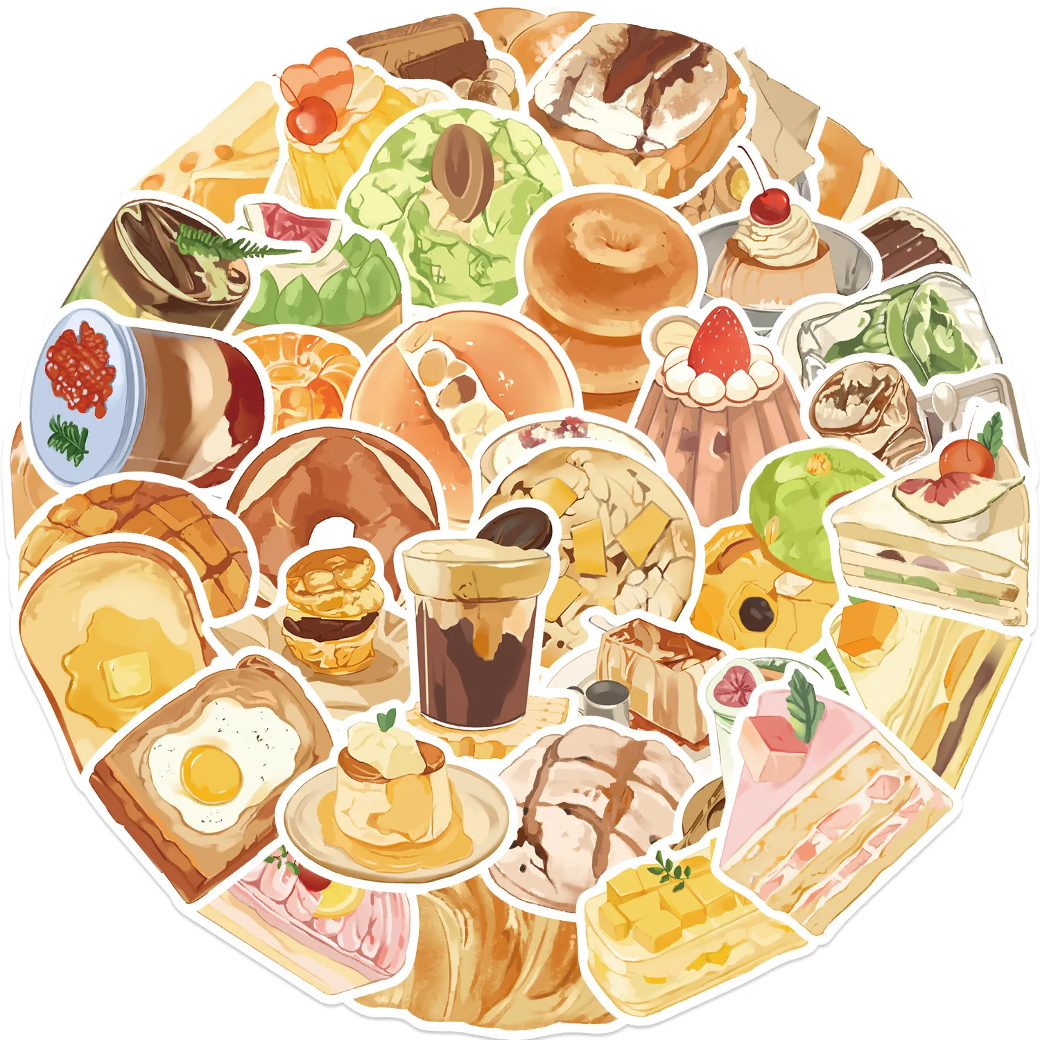 10/30/50PCS Afternoon Tea Stickers Bread Dessert Decals DIY Scrapbook Luggage Laptop Guitar Car Bike Skateboard Sticker Food Toy