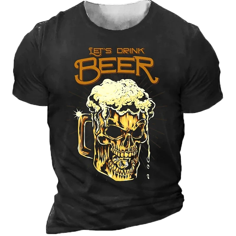 Summer Fashion Men Retro Beer graphic t shirts Europe and America Trend Personality Vintage Printed Round Neck Short Sleeve Tees