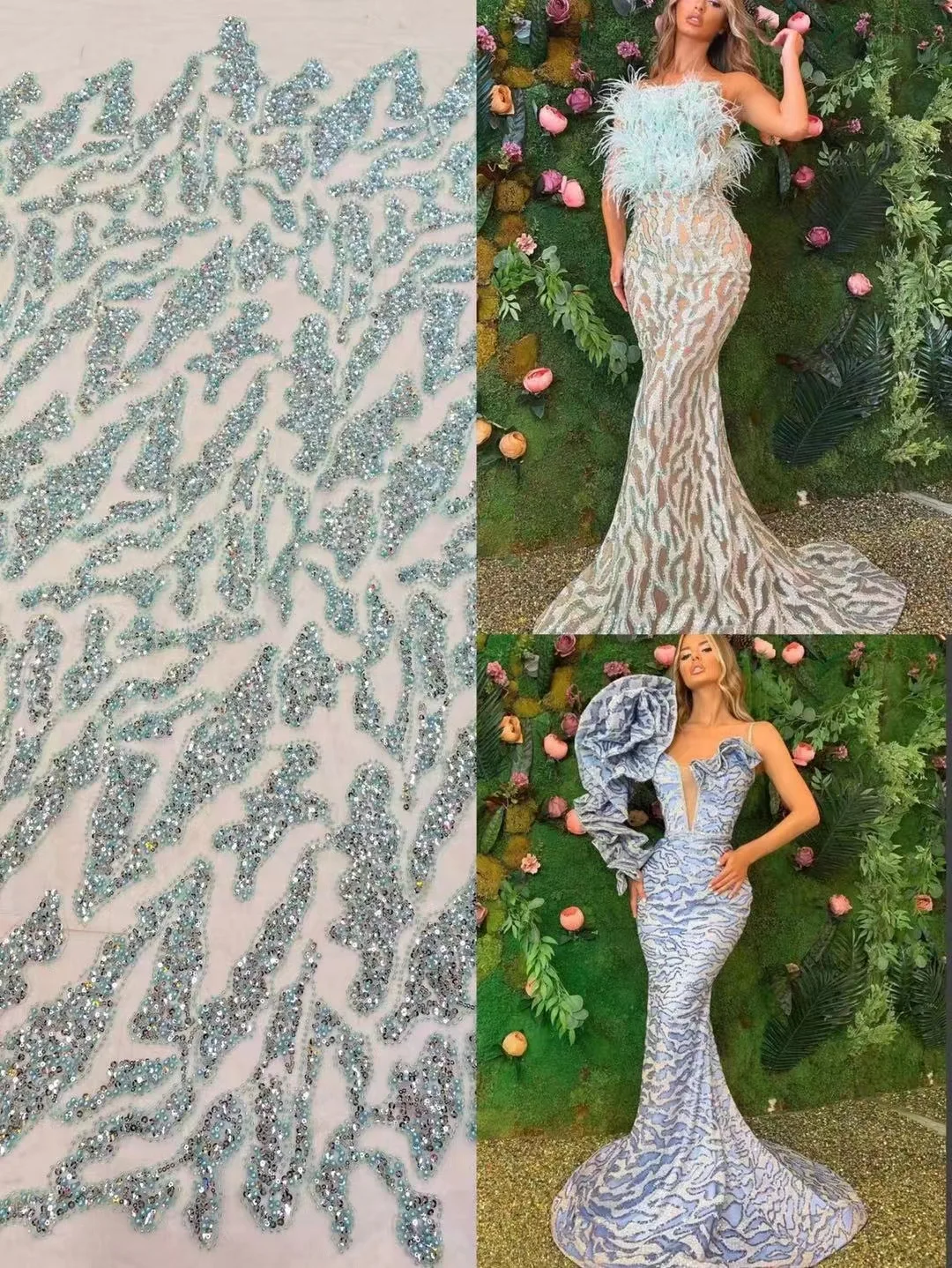 

Classical Beaded Embroidery Sequins Lace Latest African Tulle Lace Heavy Bead Tube Sequin Lace Fabric For Wedding Party KXX21220