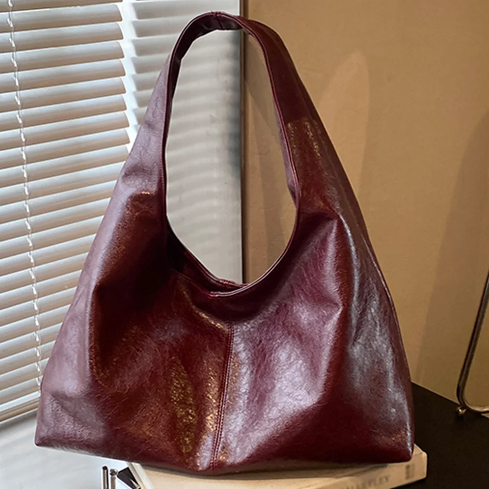 Vintage Shoulder Bags for Women Large Hobo Shopper Bag Solid Color Soft PU Leather Underarm Handbag Purse Ladies Travel Tote Bag