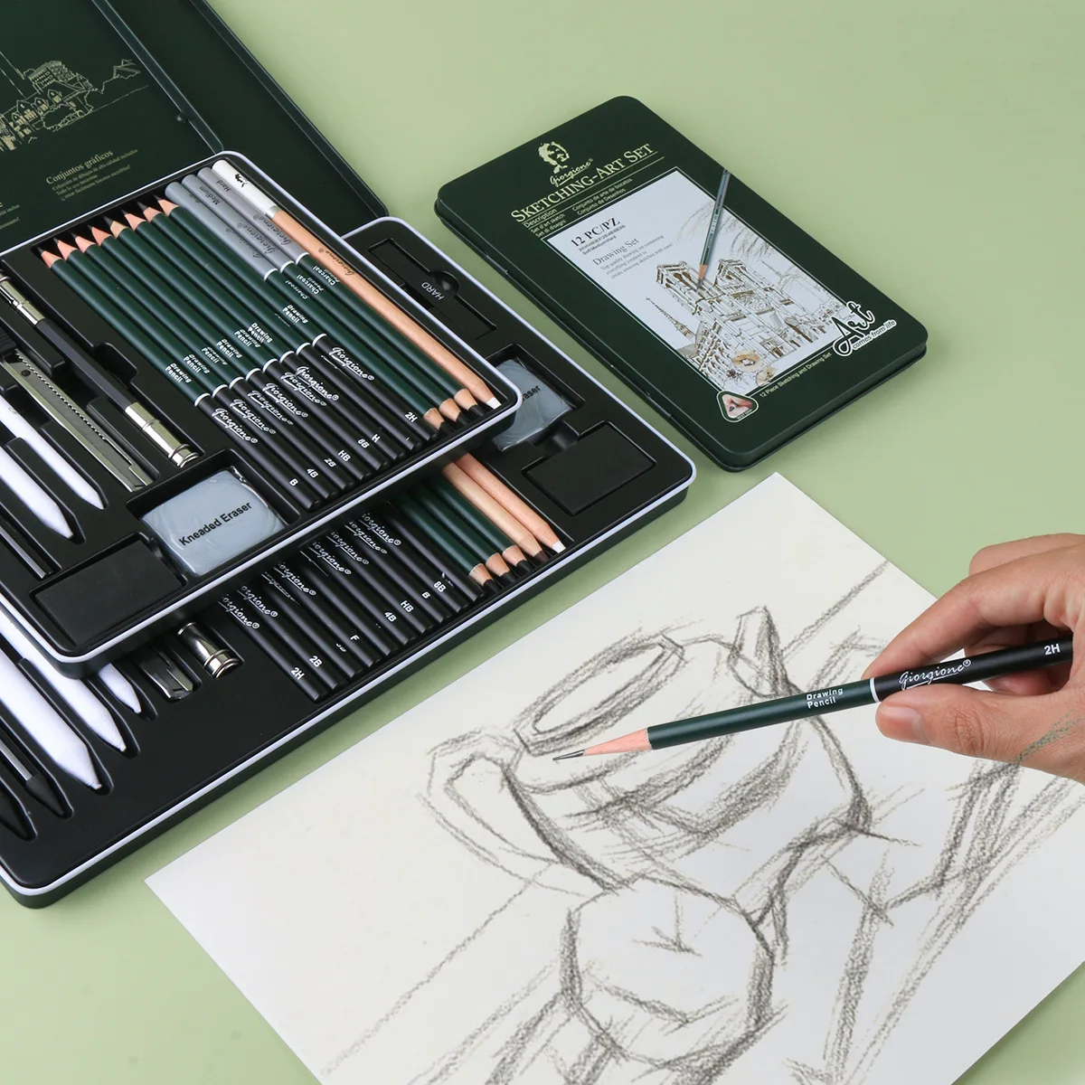 Sketch Pencil Set Charcoal Drawing Pencils Matte 2B Graphite Pencils for Beginners Artists 10/12/19/27 Pcs in Tin Box