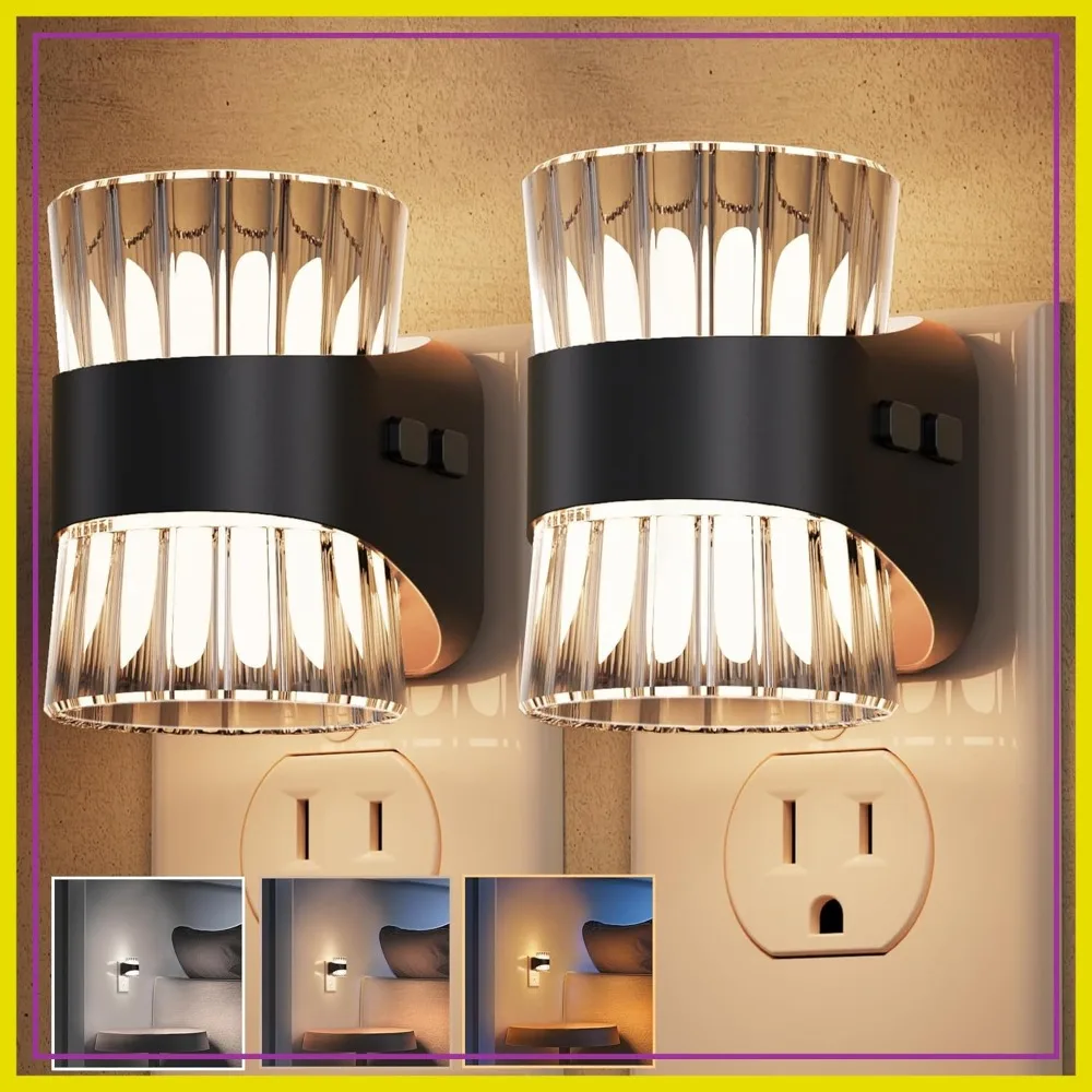 

Adjustable LED Night Light, 2 Pack, Dimmable with Dusk to Dawn Sensor, 3000K/4000K/5000K, Plug into Wall for Hallway Bathroom